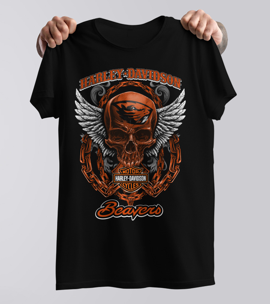 Harley Davidson Oregon State Beavers Skull And Chains T-Shirt