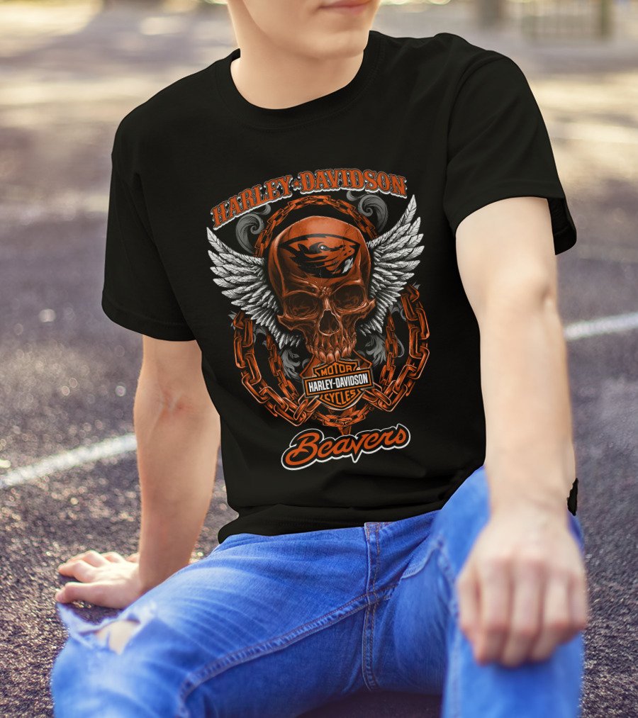Harley Davidson Oregon State Beavers Skull And Chains T-Shirt