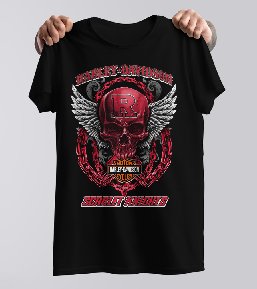 Harley Davidson Scarlet Knights Rutgers Motorcycles Skull Wings T-Shirt