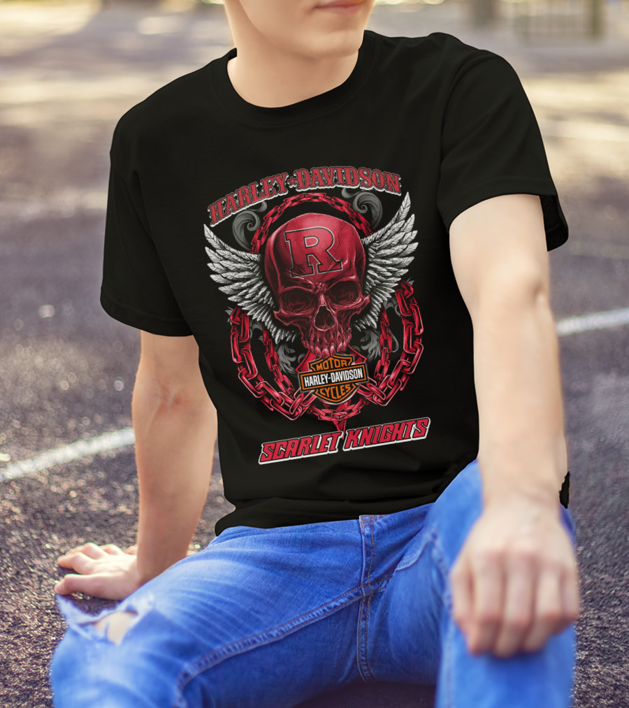 Harley Davidson Scarlet Knights Rutgers Motorcycles Skull Wings T-Shirt