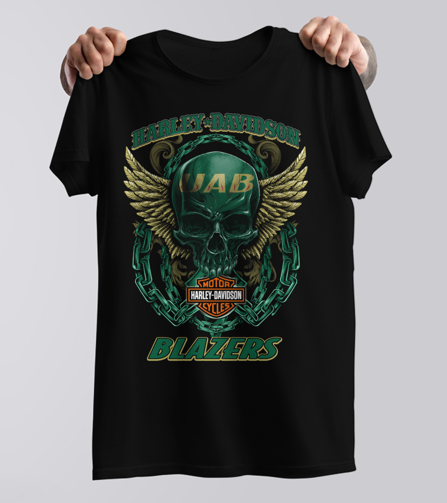 Harley Davidson Uab Blazers Skull And Wings T-Shirt