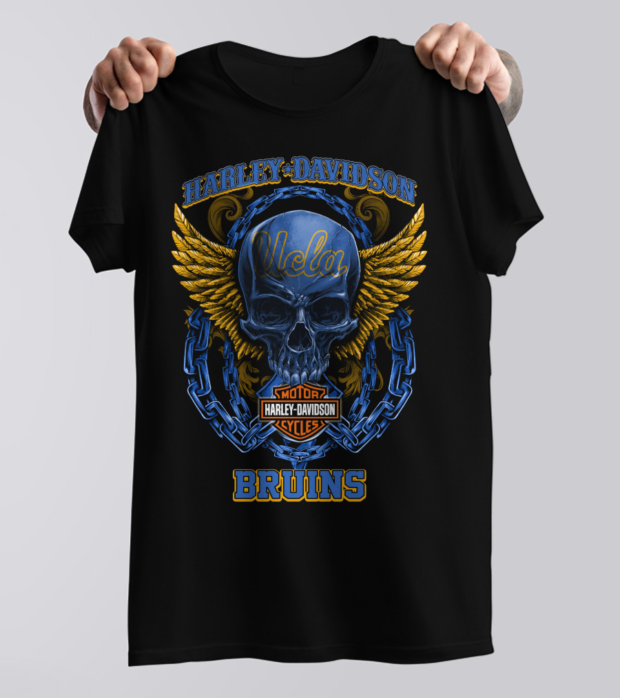 Harley Davidson Motorcycles Ucla Bruins Skull Wings Chains T-Shirt