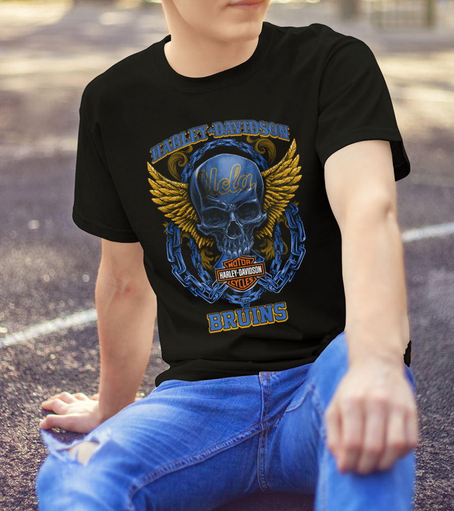 Harley Davidson Motorcycles Ucla Bruins Skull Wings Chains T-Shirt