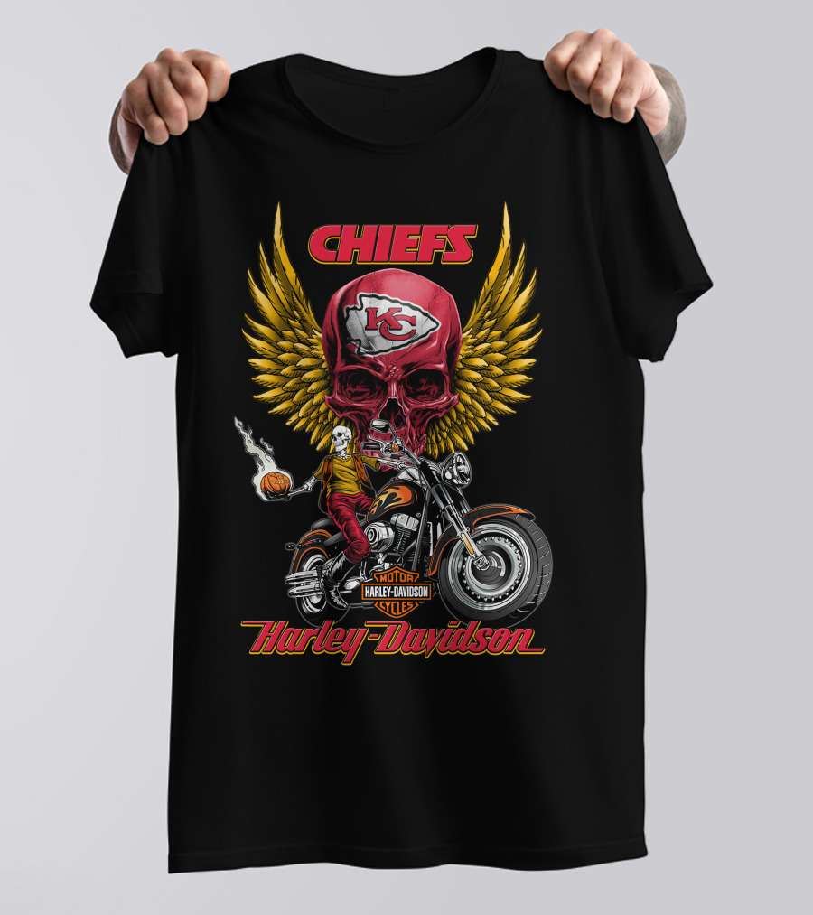 Chiefs Kansas City Harley Davidson Motorcycles Nfl Skulls Wings Rider T-Shirt