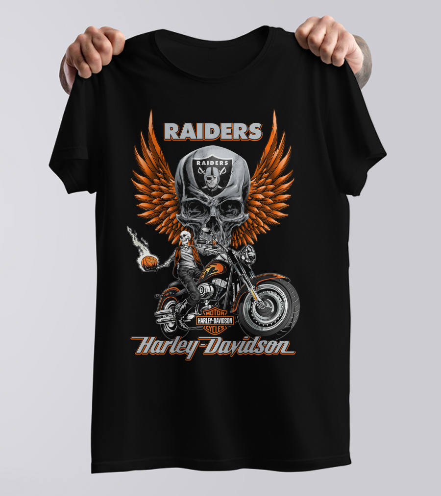 Raiders Harley Davidson Motorcycles Skull Wings Nfl Las Vegas T-Shirt