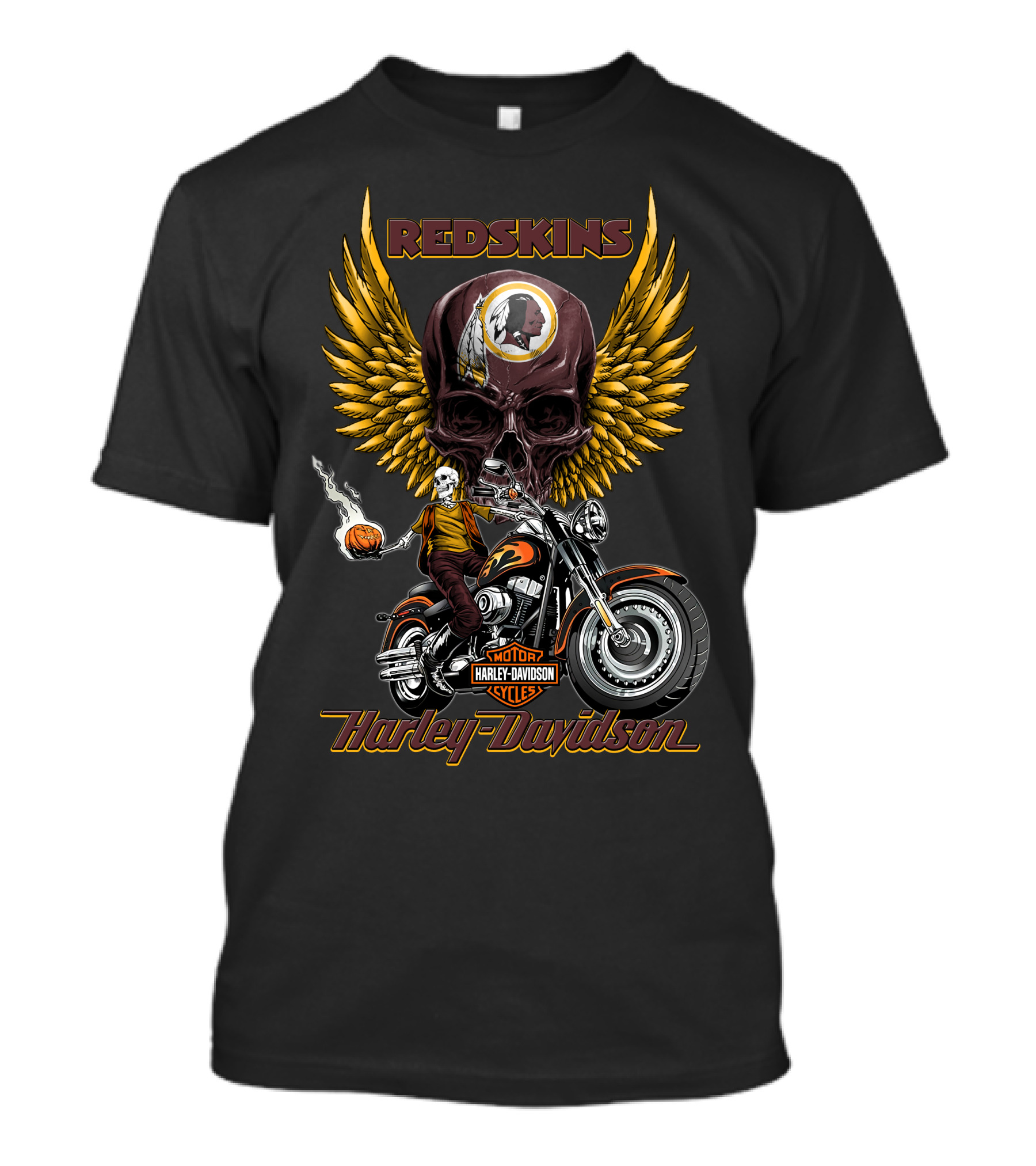 Redskins Harley Davidson Motorcycles Skulls And Wings T-Shirt