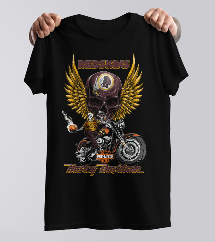 Redskins Harley Davidson Motorcycles Skulls And Wings T-Shirt