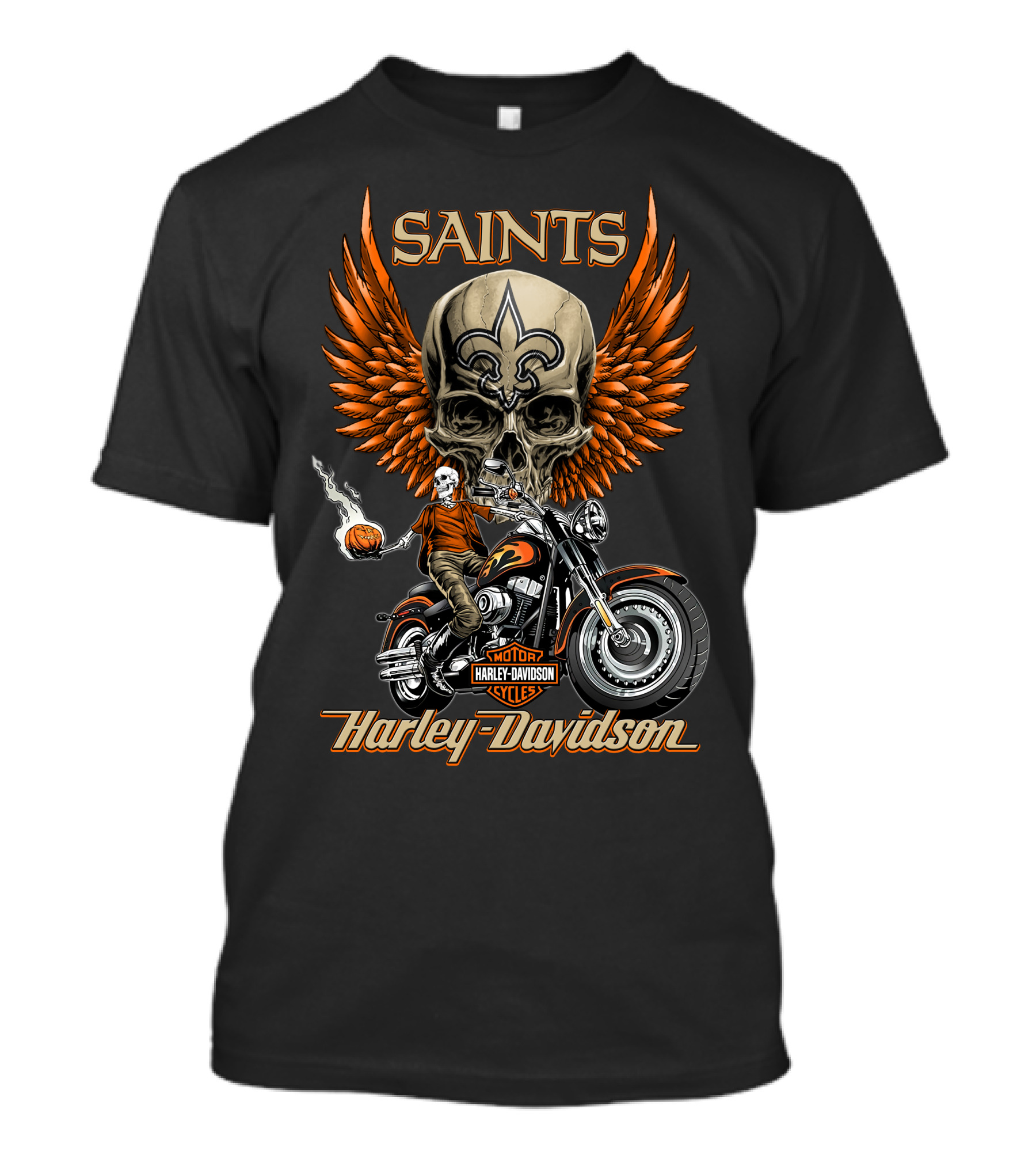 Saints Harley Davidson Motorcycles Nfl New Orleans Skull Wings T-Shirt