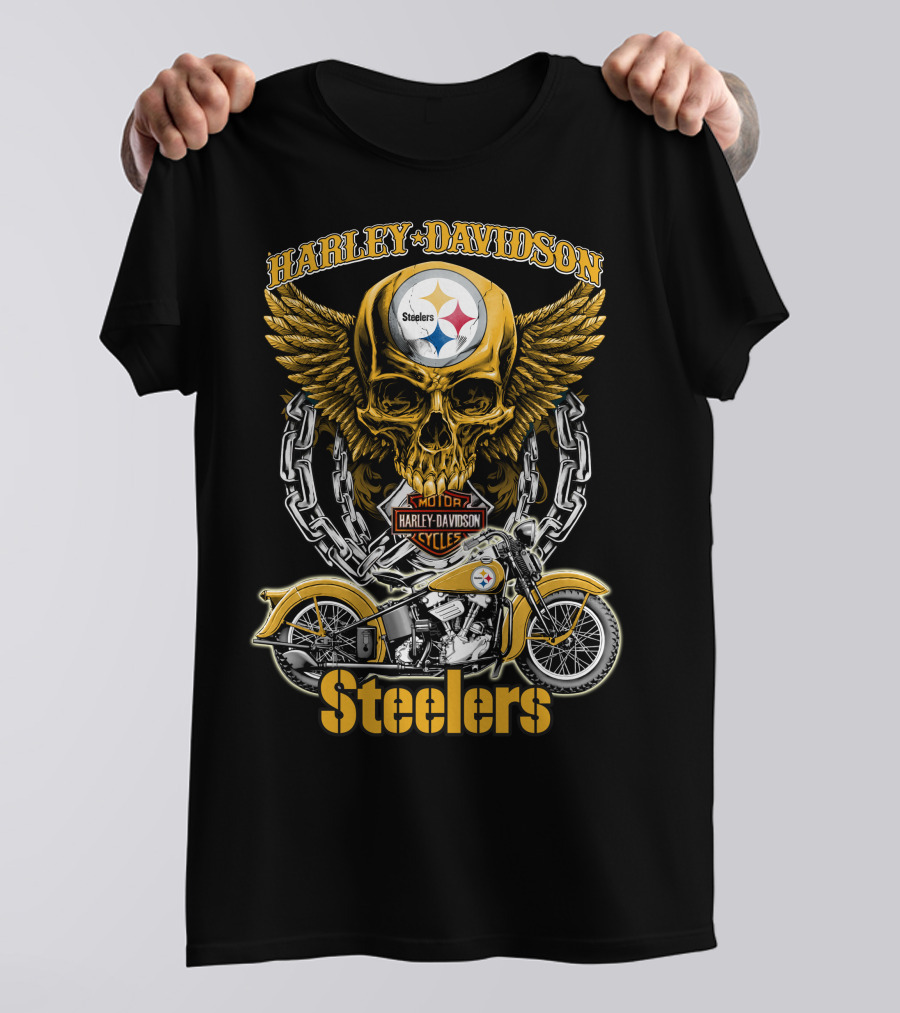 Pittsburgh Steelers Harley Davidson Winged Skull Motorcycle Nfl Hd18 T-Shirt