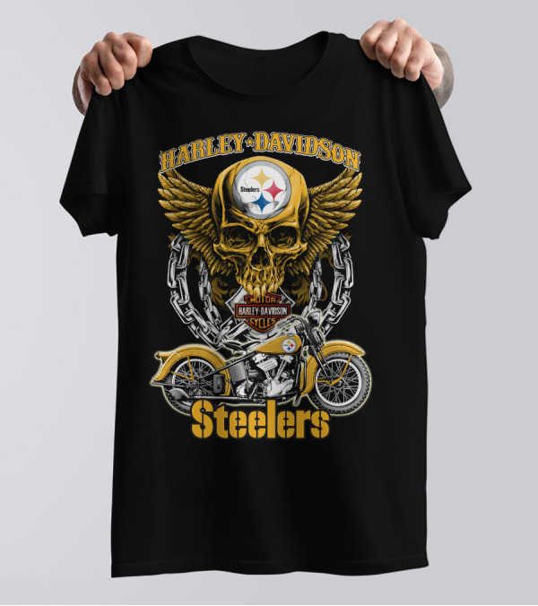 Pittsburgh Steelers Harley Davidson Winged Skull Motorcycle Nfl Hd18 T-Shirt
