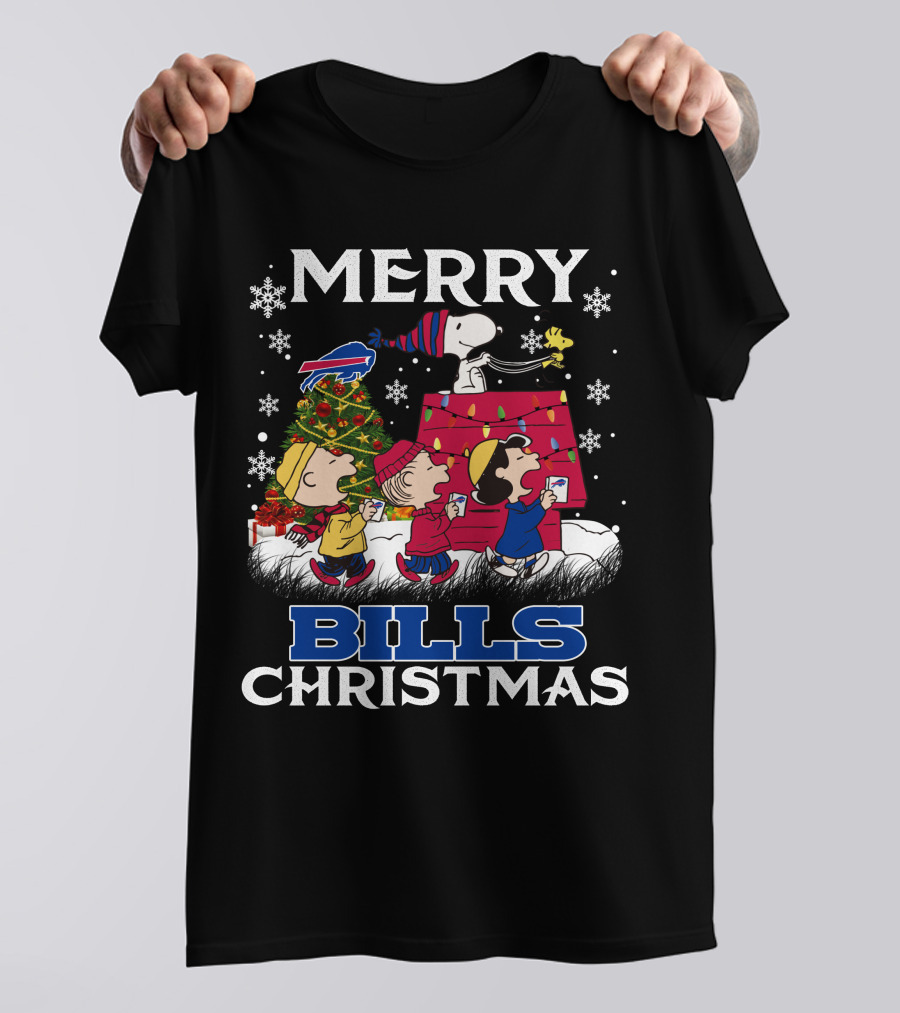 Buffalo Bills Snoopy Merry Christmas With Peanuts Characters And Festive Tree T-Shirt