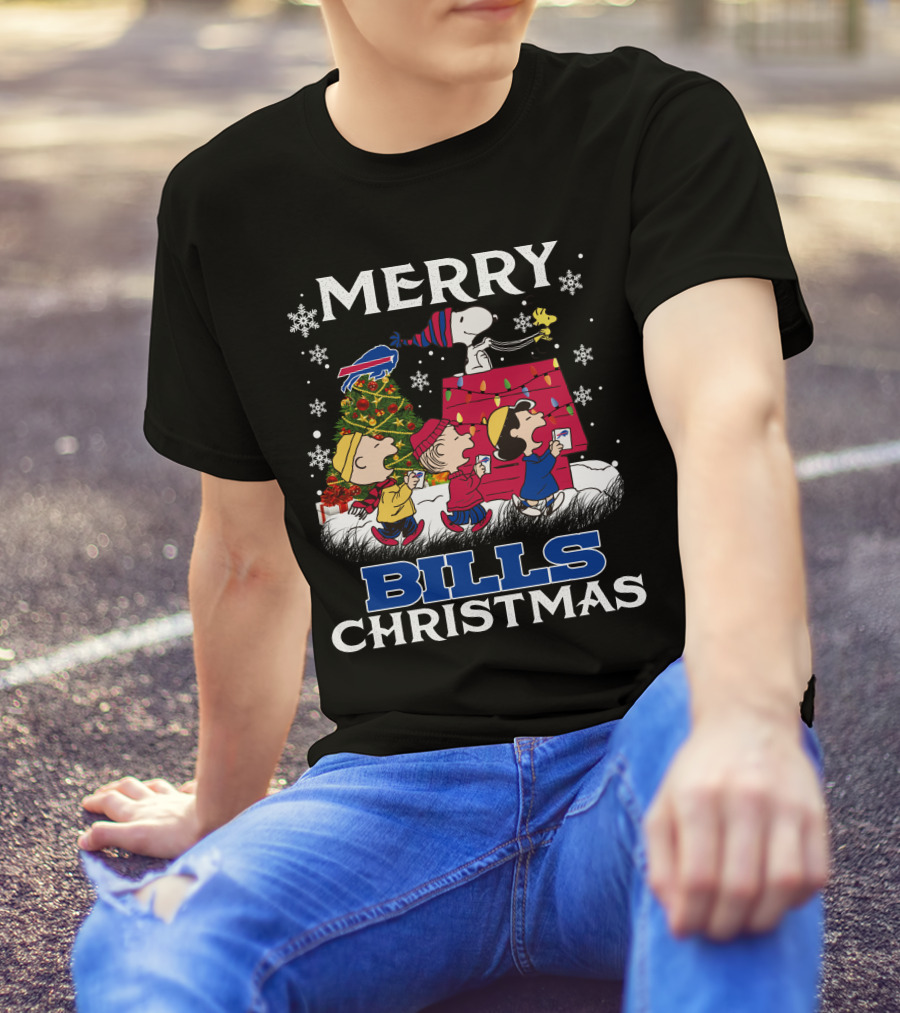 Buffalo Bills Snoopy Merry Christmas With Peanuts Characters And Festive Tree T-Shirt