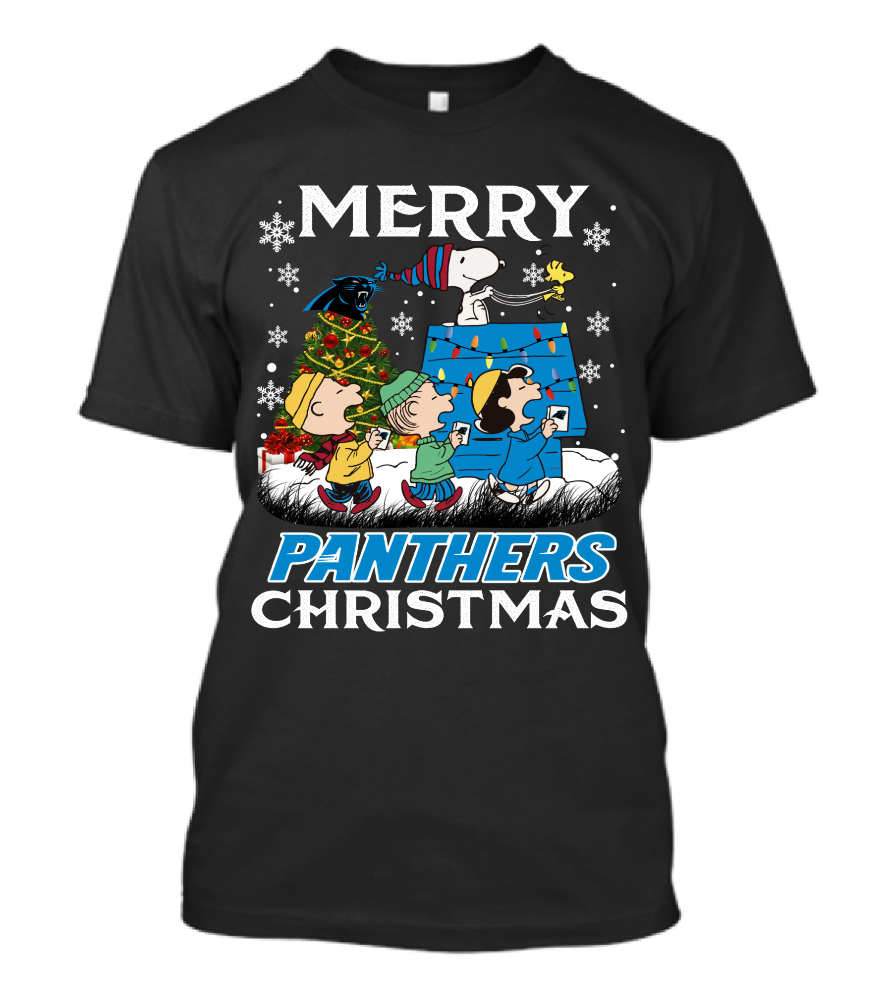 Merry Panthers Christmas Snoopy And Friends Holiday Scene T-Shirt