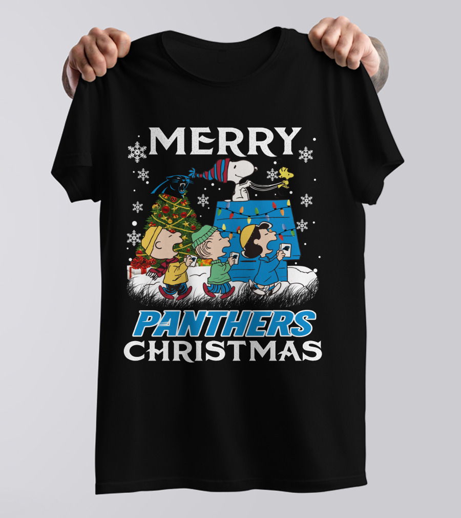 Merry Panthers Christmas Snoopy And Friends Holiday Scene T-Shirt