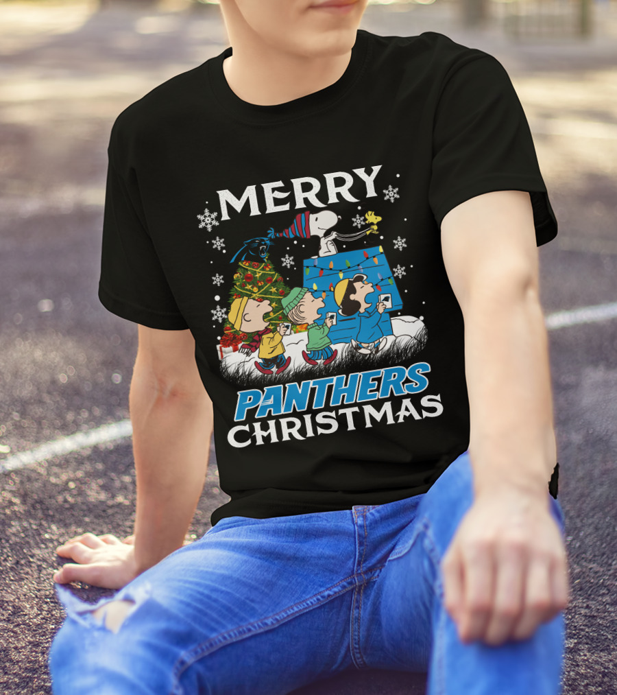 Merry Panthers Christmas Snoopy And Friends Holiday Scene T-Shirt