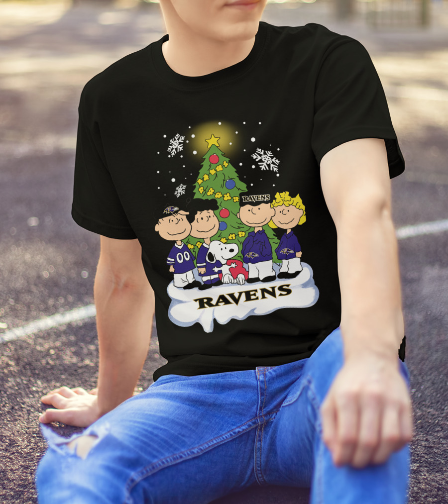 Snoopy Christmas Baltimore Ravens Charlie Brown Characters T-Shirt