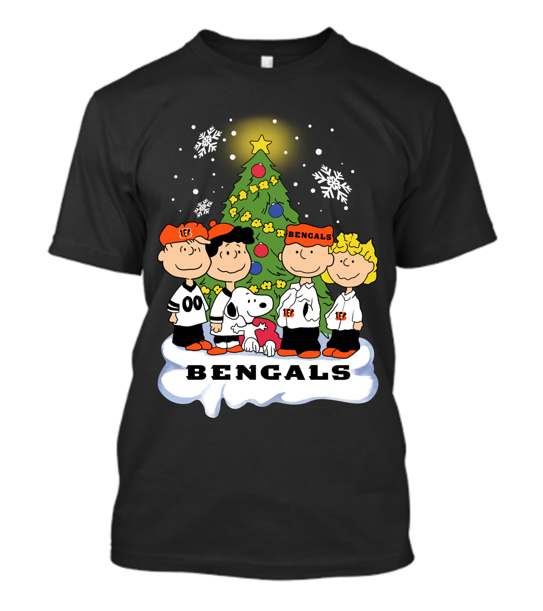 Snoopy Bengals Christmas Tree Peanuts Characters T-Shirt