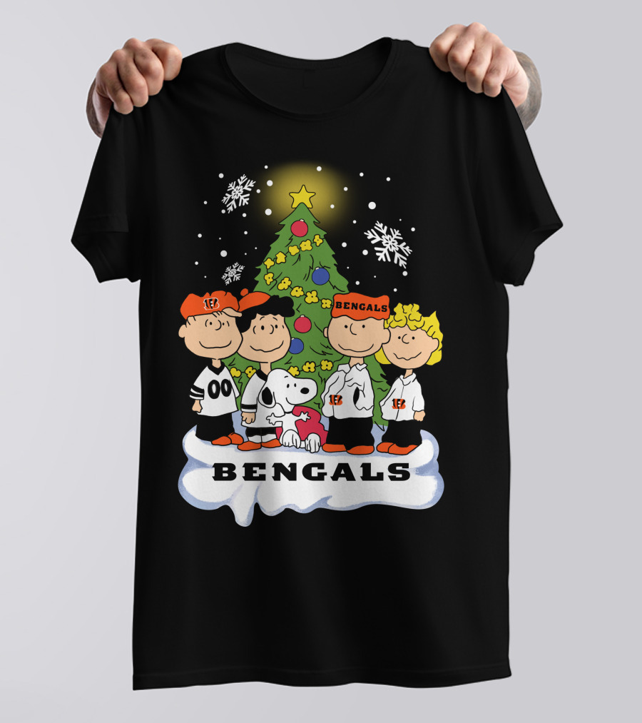 Snoopy Bengals Christmas Tree Peanuts Characters T-Shirt