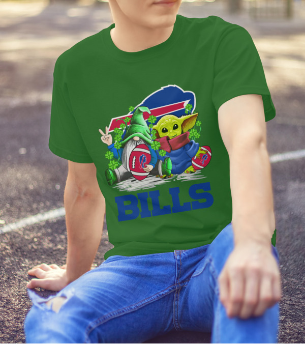 Buffalo Bills St. Patrick's Day Football With Green Gnome And Child Figure T-Shirt