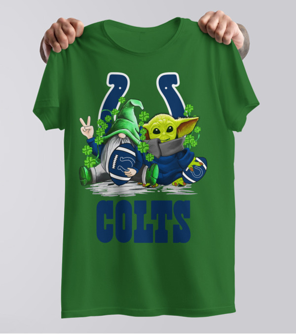 Colts St. Patrick's Day Gnome And Baby Alien Football With Clover T-Shirt