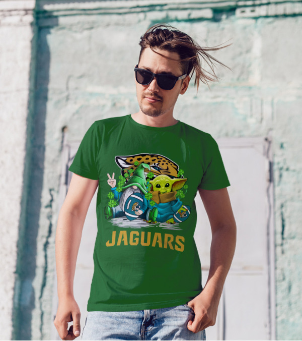 Jacksonville Jaguars St. Patrick's Day Gnome And Baby Alien Football With Shamrocks T-Shirt
