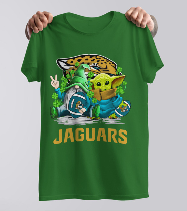 Jacksonville Jaguars St. Patrick's Day Gnome And Baby Alien Football With Shamrocks T-Shirt