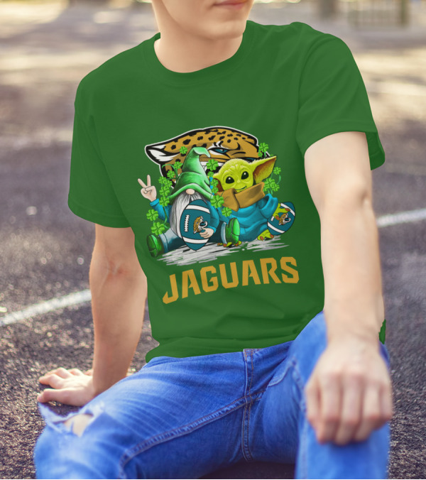 Jacksonville Jaguars St. Patrick's Day Gnome And Baby Alien Football With Shamrocks T-Shirt