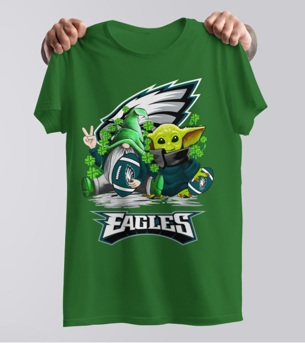 Philadelphia Eagles St. Patrick’s Day Football With Gnome And Baby Alien T-Shirt