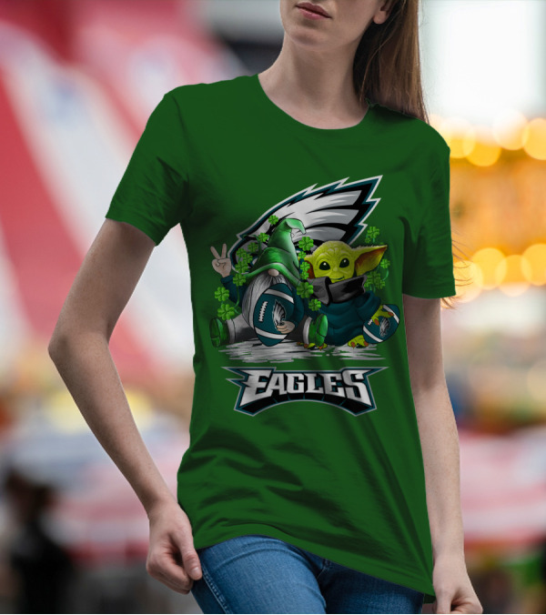 Philadelphia Eagles St. Patrick’s Day Football With Gnome And Baby Alien T-Shirt
