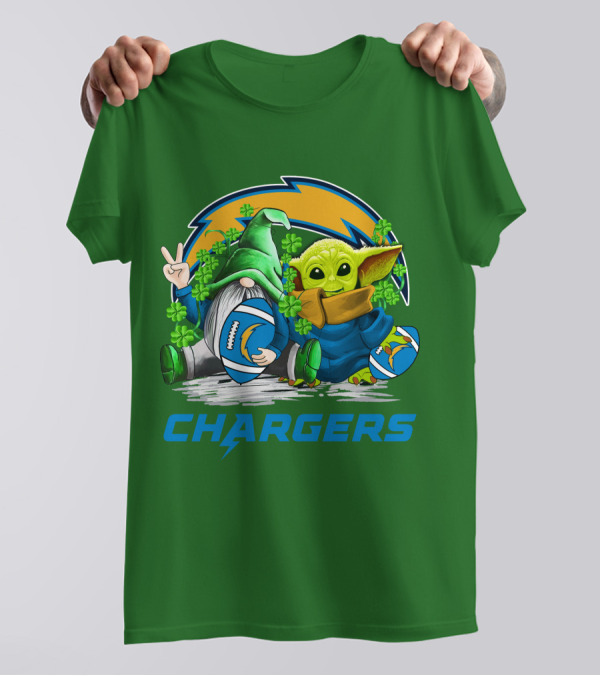 Los Angeles Chargers St. Patrick’s Day Football Gnome And Baby Alien T-Shirt