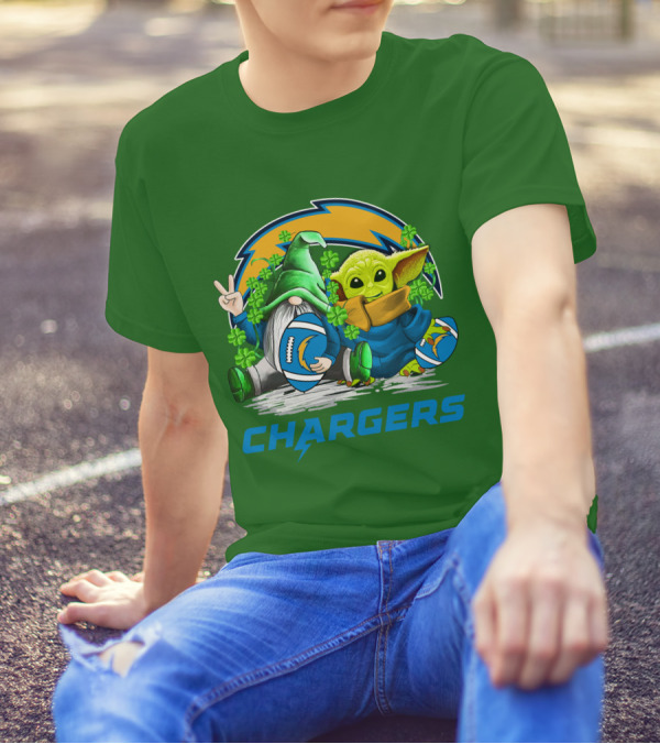 Los Angeles Chargers St. Patrick’s Day Football Gnome And Baby Alien T-Shirt