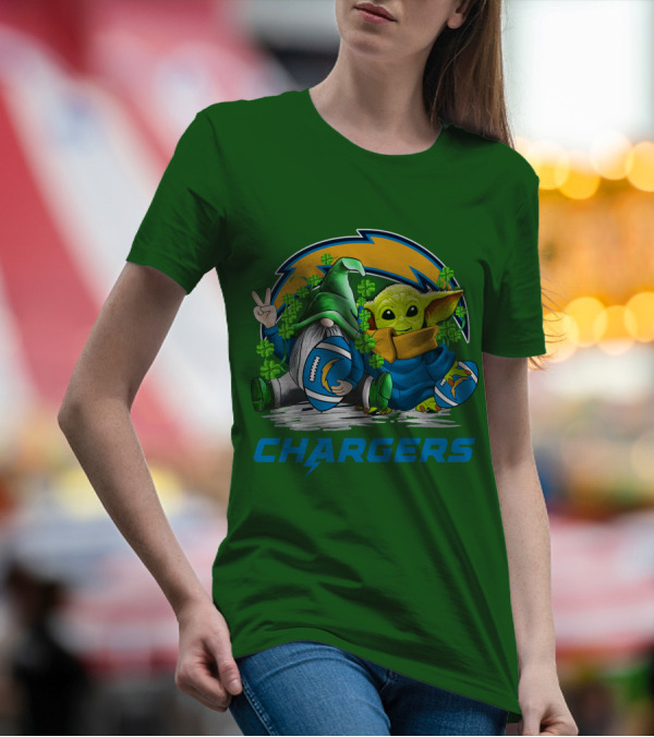 Los Angeles Chargers St. Patrick’s Day Football Gnome And Baby Alien T-Shirt