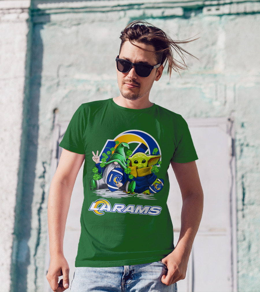 LA Rams Football St. Patrick's Day Gnome And Baby Alien T-Shirt