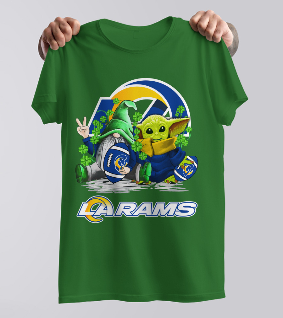 LA Rams Football St. Patrick's Day Gnome And Baby Alien T-Shirt