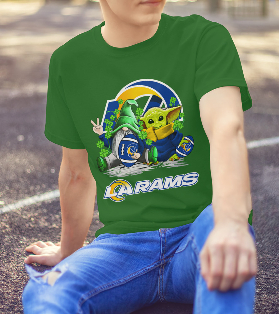 LA Rams Football St. Patrick's Day Gnome And Baby Alien T-Shirt