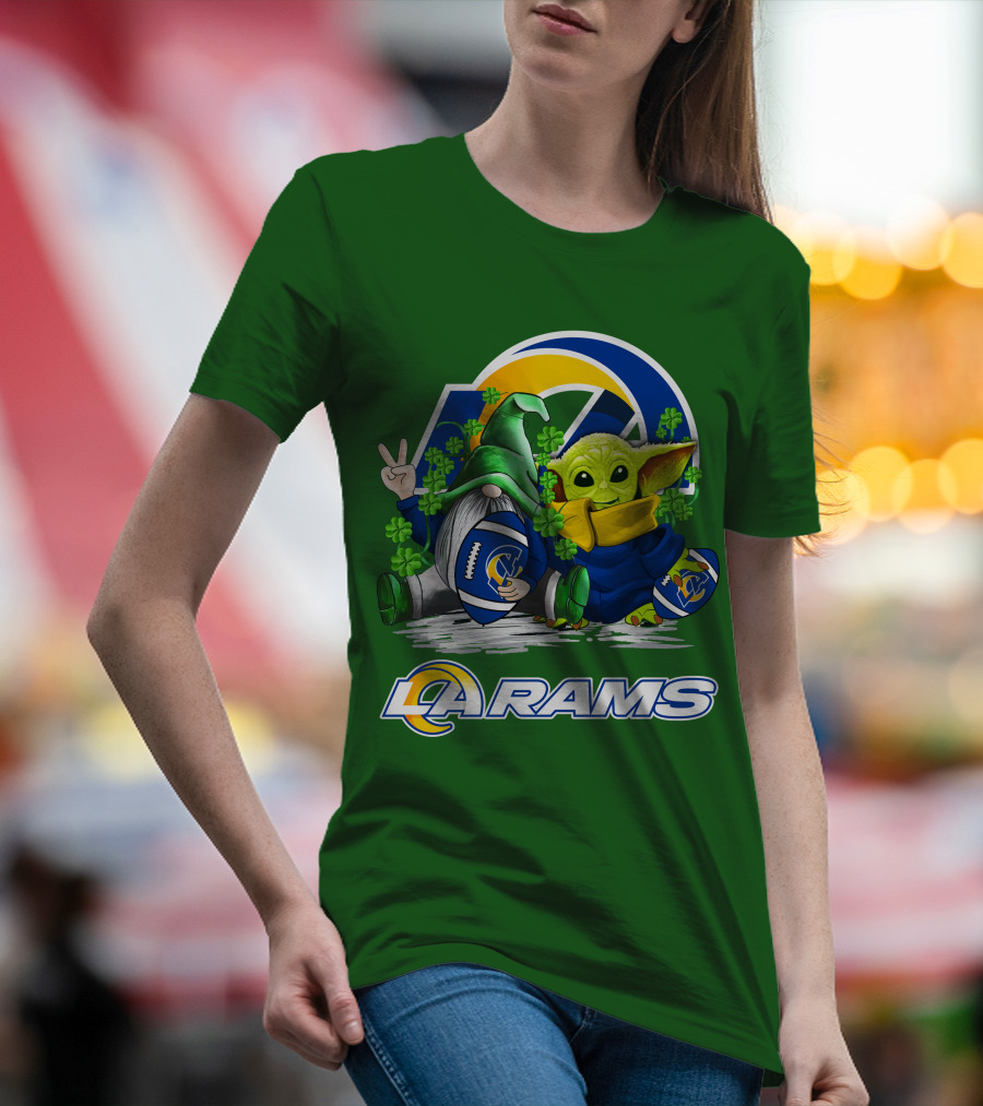 LA Rams Football St. Patrick's Day Gnome And Baby Alien T-Shirt