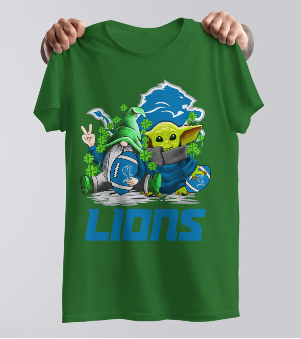 Detroit Lions St. Patrick's Day Gnome And Yoda Football T-Shirt