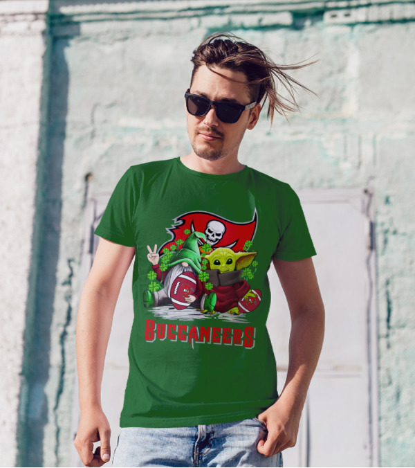 Buccaneers St. Patrick's Day With Gnome And Baby Alien Football T-Shirt
