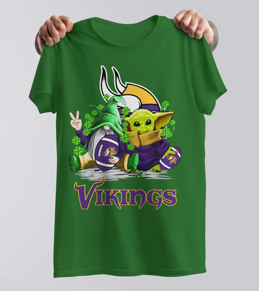 Vikings St. Patrick's Day Gnome And Green Alien With Football T-Shirt