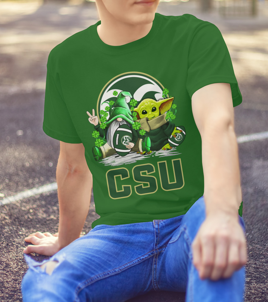 CSU Gnome And Baby Alien With Shamrocks For Colorado State Rams Football Patrick’s Day T-Shirt