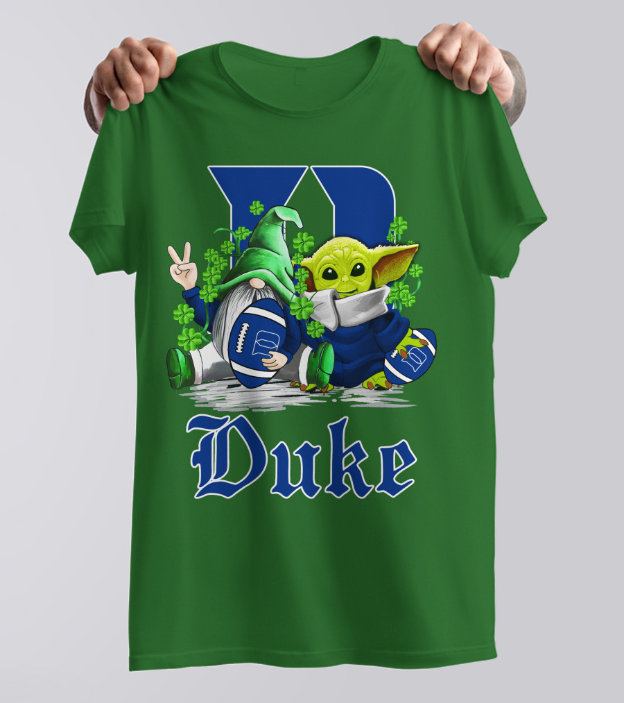 Duke Blue Devils Football St. Patrick's Day Gnome And Alien With Shamrocks T-Shirt
