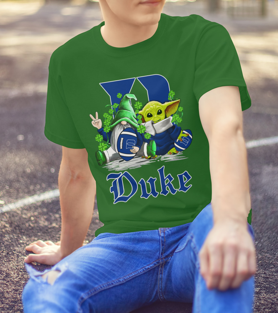Duke Blue Devils Football St. Patrick's Day Gnome And Alien With Shamrocks T-Shirt