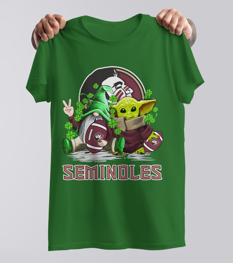 Florida State Seminoles Football Happy Patrick's Day Cute Green Baby Yoda Gnome T-Shirt