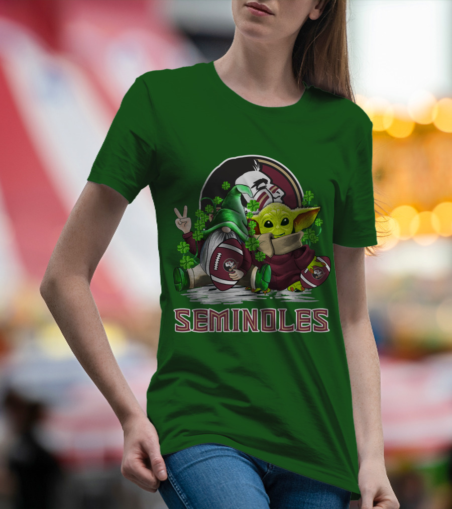 Florida State Seminoles Football Happy Patrick's Day Cute Green Baby Yoda Gnome T-Shirt