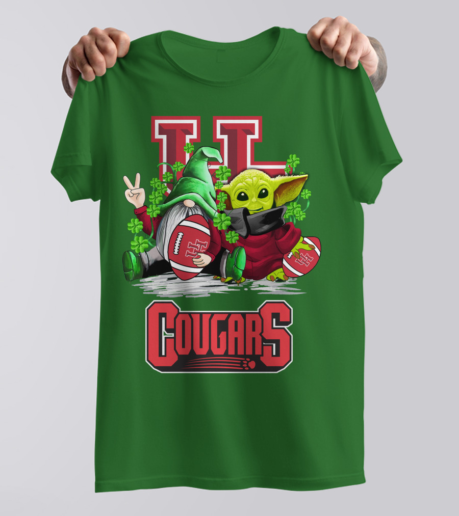 Houston Cougars St. Patrick's Day Football With Gnome And Green Character T-Shirt
