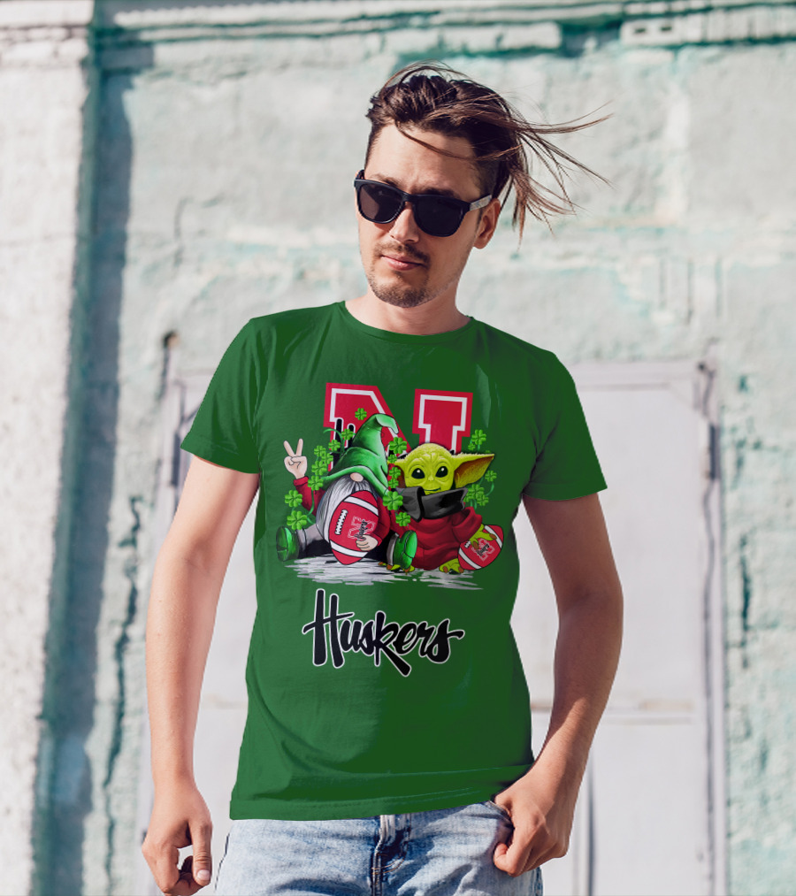 Huskers Nebraska Cornhuskers Football Saint Patrick's Day Green Character Football Image T-Shirt