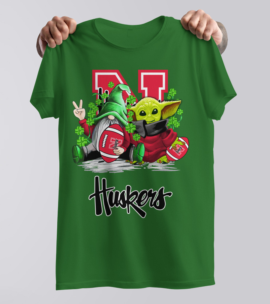 Huskers Nebraska Cornhuskers Football Saint Patrick's Day Green Character Football Image T-Shirt