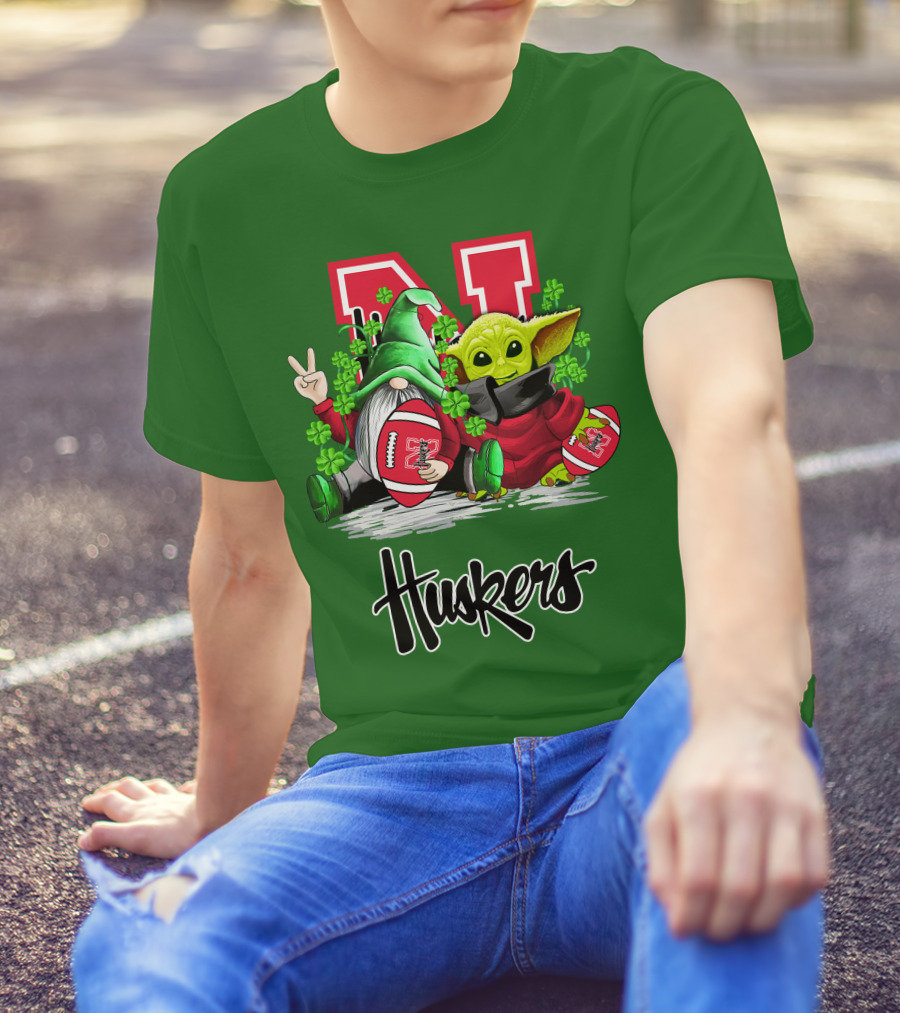Huskers Nebraska Cornhuskers Football Saint Patrick's Day Green Character Football Image T-Shirt