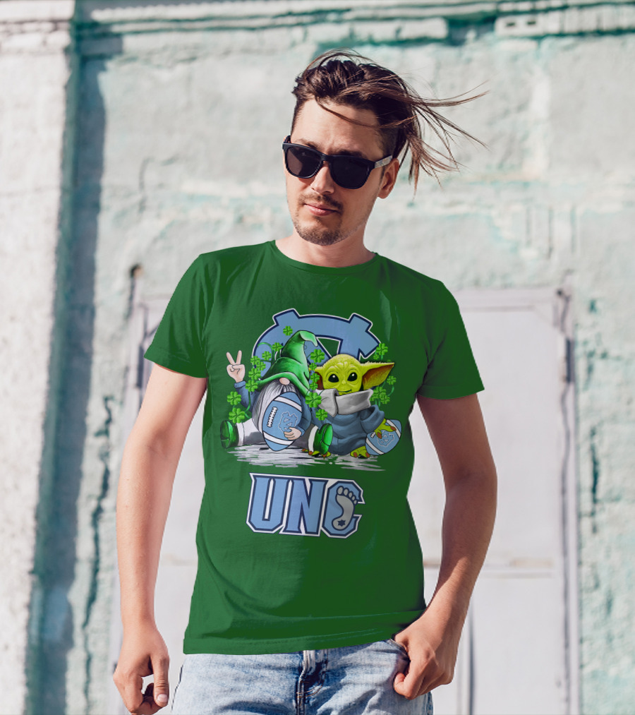 UNC Tar Heels St. Patrick's Day Football Yoda Gnome Clover T-Shirt