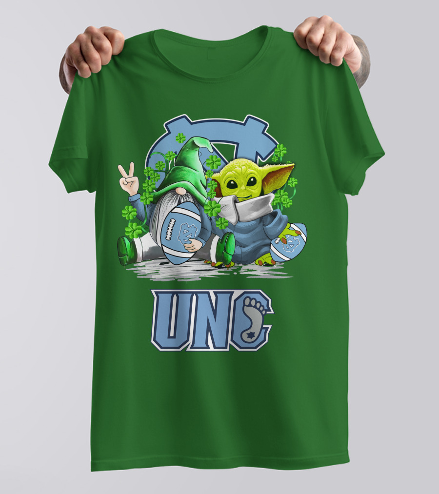 UNC Tar Heels St. Patrick's Day Football Yoda Gnome Clover T-Shirt